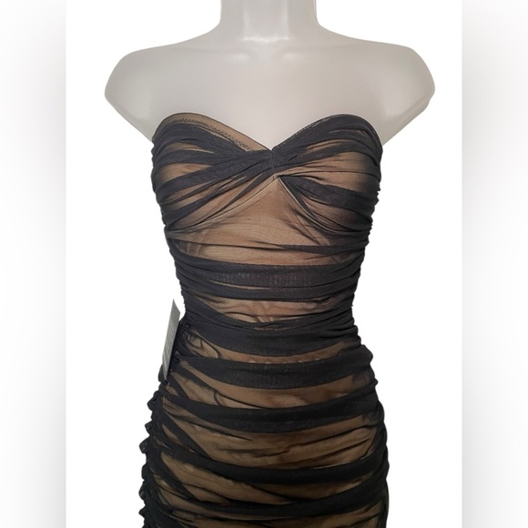 Norma Kamali New Black Strapless Mesh Bodycon Midi Dress XS - Picture 3 of 5